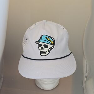 White Cap with Skull and Blue Accents